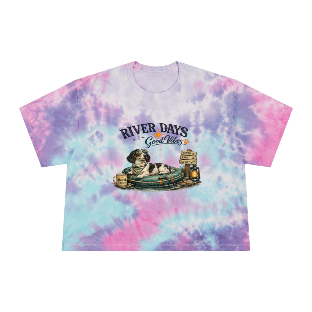 Dachshund River Days Women's Tie-Dye Crop Tee