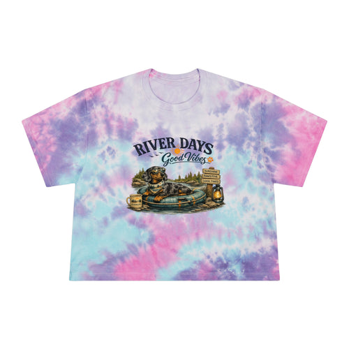 DACHSHUND RIVER DAYS Women's Tie-Dye Crop Tee