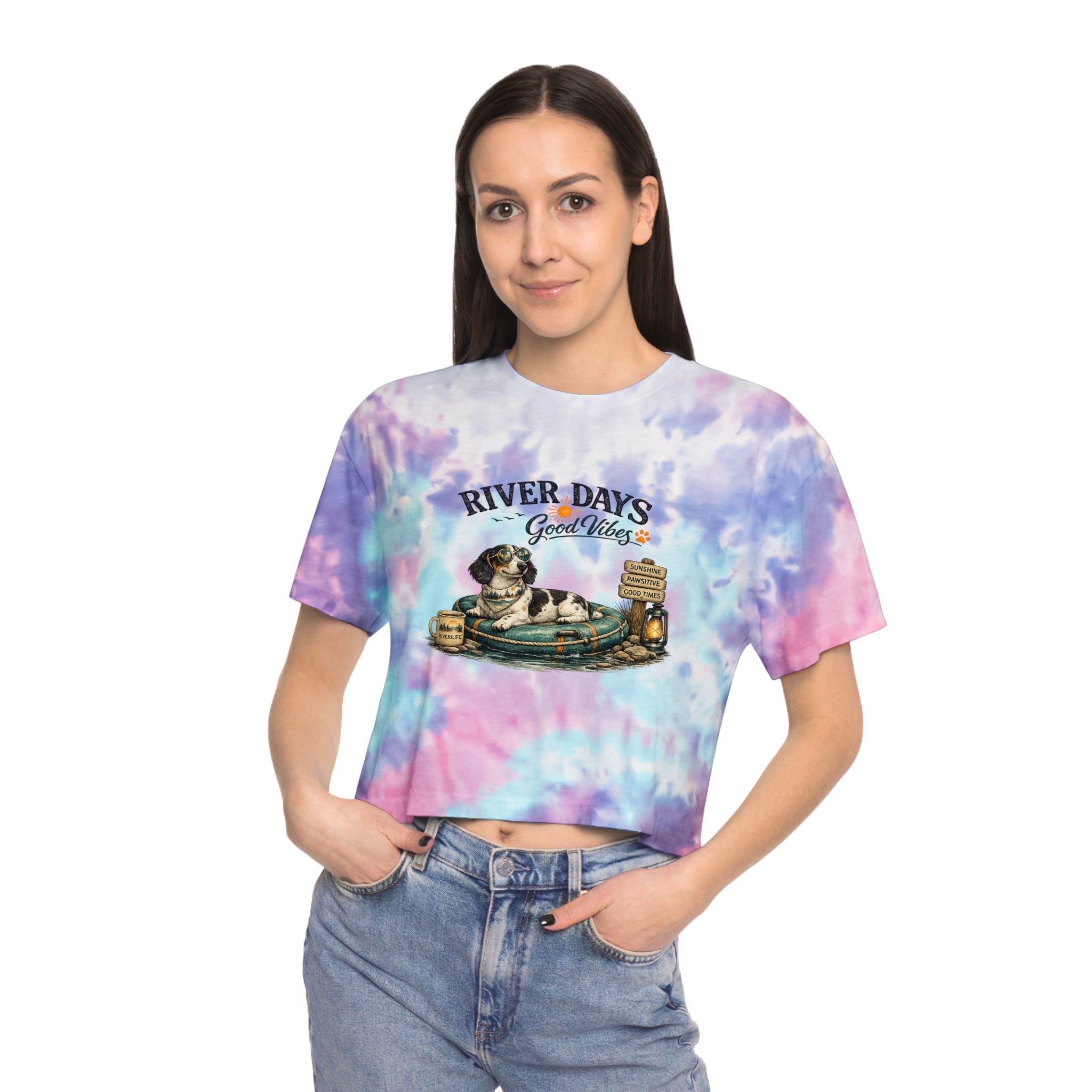 Dachshund River Days Women's Tie-Dye Crop Tee