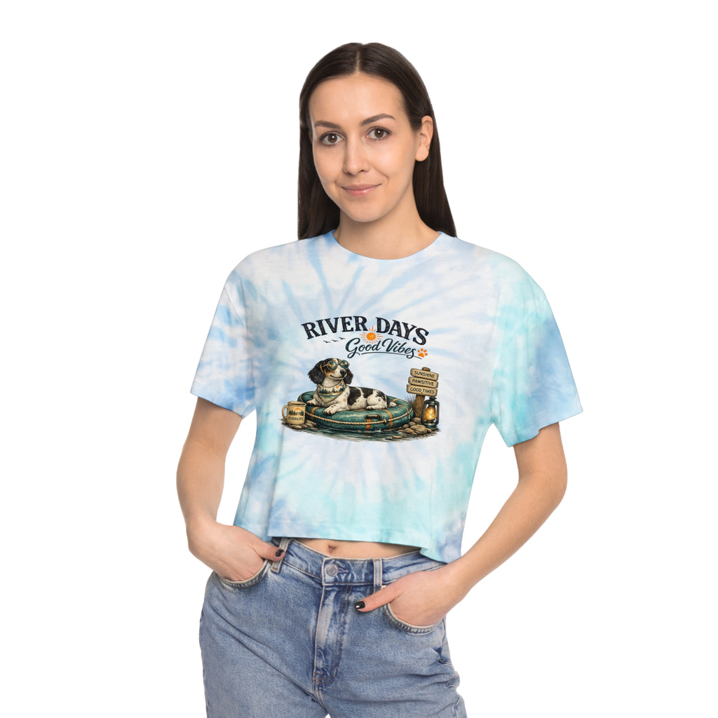 Dachshund River Days Women's Tie-Dye Crop Tee